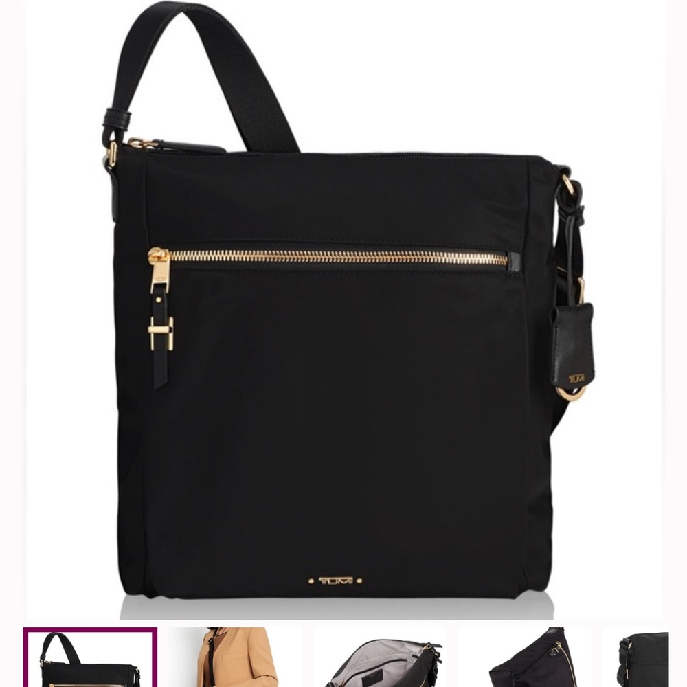 Tumi Black Crossbody Bag with Gold Details
